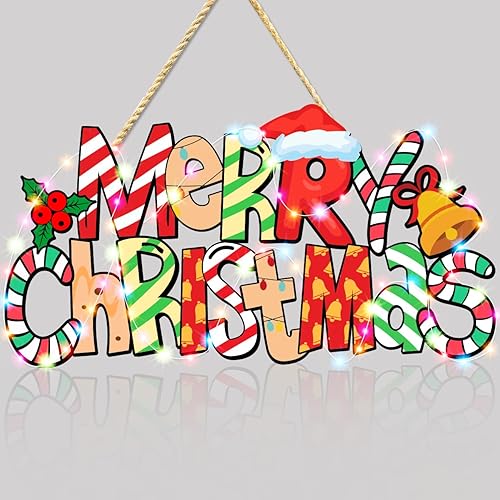 Miniatura 7 de Letrero de puerta con texto en inglés "Merry Christmas", decoración de árbol de Navidad, adorno de madera para colgar cabina de fotos con cuerdas de