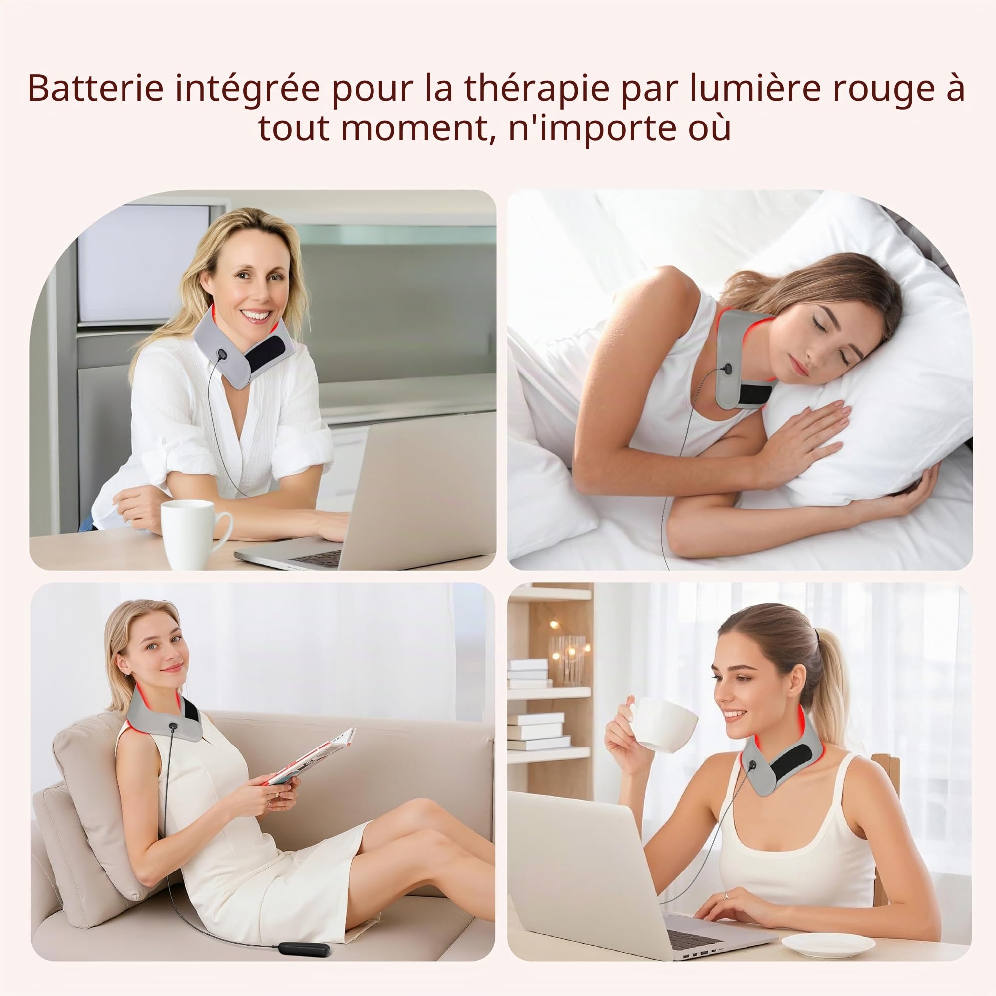Thérapie par Lumière Rouge pour le Cou avec 147 LED 660nm & 850nm, Télécommande Rechargeable, 3 Modes, Minuterie, Appareil Infrarouge Portable pour Douleurs Cervicales