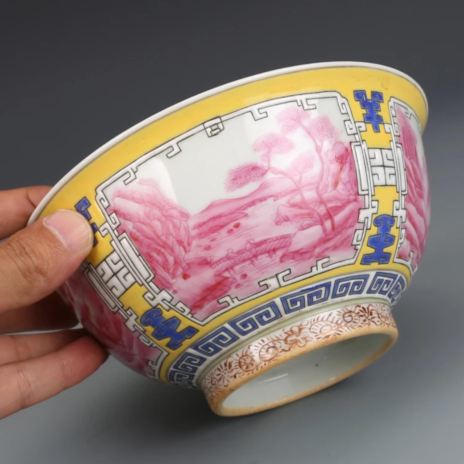 Handbemalte antike Porzellanschale, 15,5 cm, Qing-Dynastie-Stil, Keramikschale für Dekoration