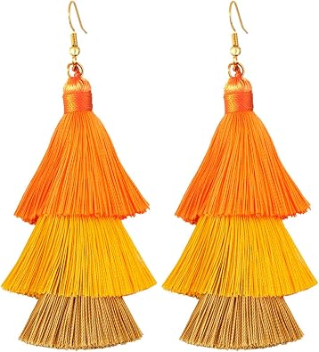 SUNYIK Gradual Color Tiered Thread Layered Tassel Dangle Earrings for Women