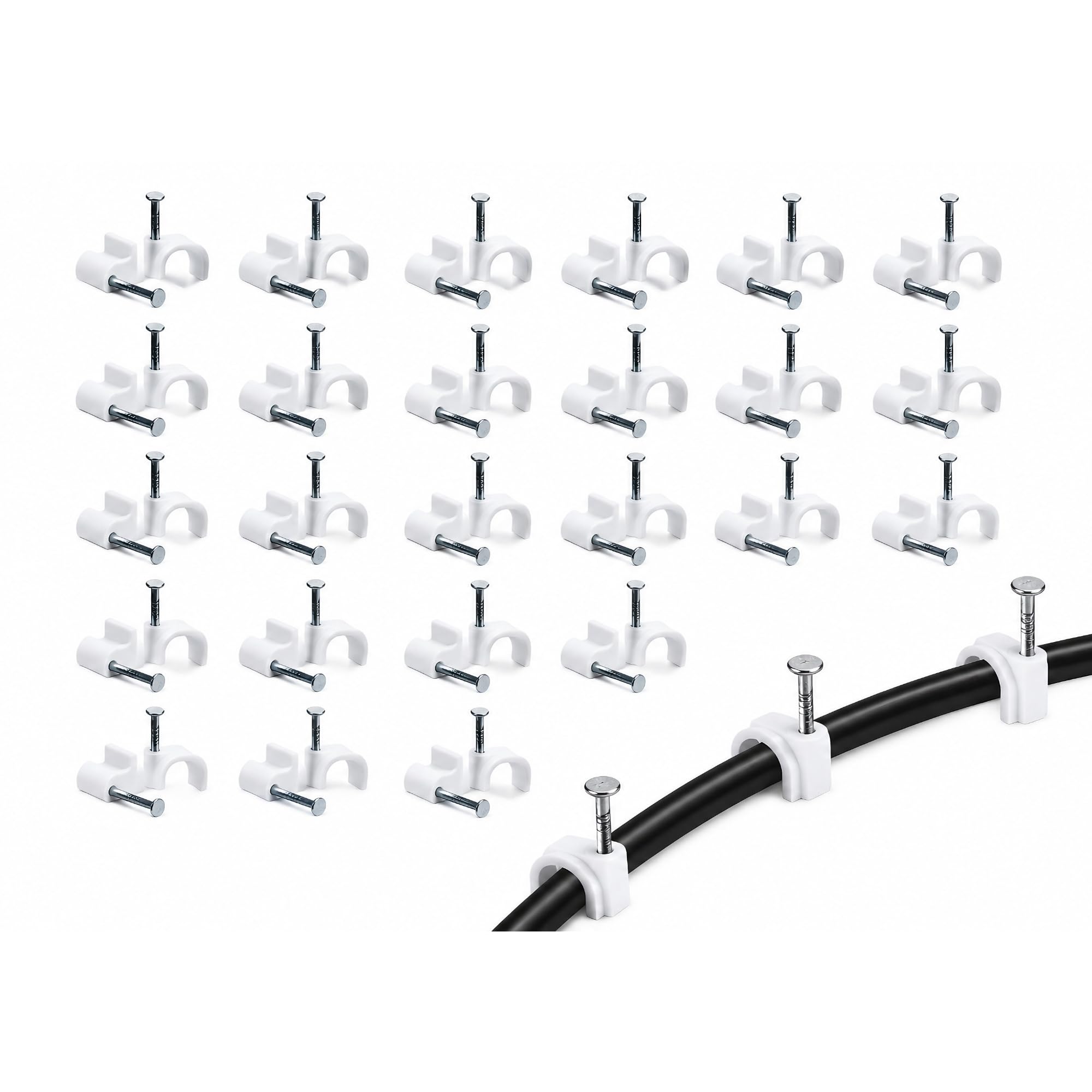 Cable Fastener Wall Pins with Metal Nails (6mm + 8mm + 10mm - Pack of 90) - Round Wire Clamps & Cable Management Cord Clip-image-22