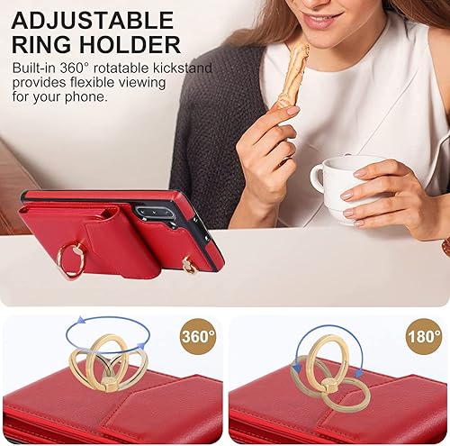 Miniatura 5 de Asuwish Funda de teléfono para Samsung Galaxy Note 10 5G con protector de pantalla de vidrio templado y anillo de bloqueo RFID, tarjetero de cuero