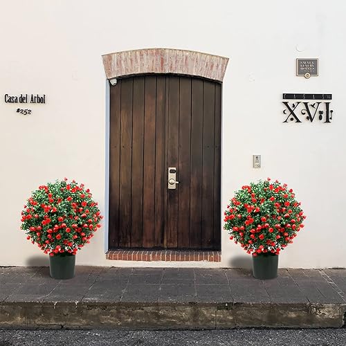 Vista 7 de Sunnyglade Juego de 2 arbustos en maceta de 21.6 pulgadas de alto, resistentes a los rayos UV, para interiores y exteriores, jardín en casa (rojo)