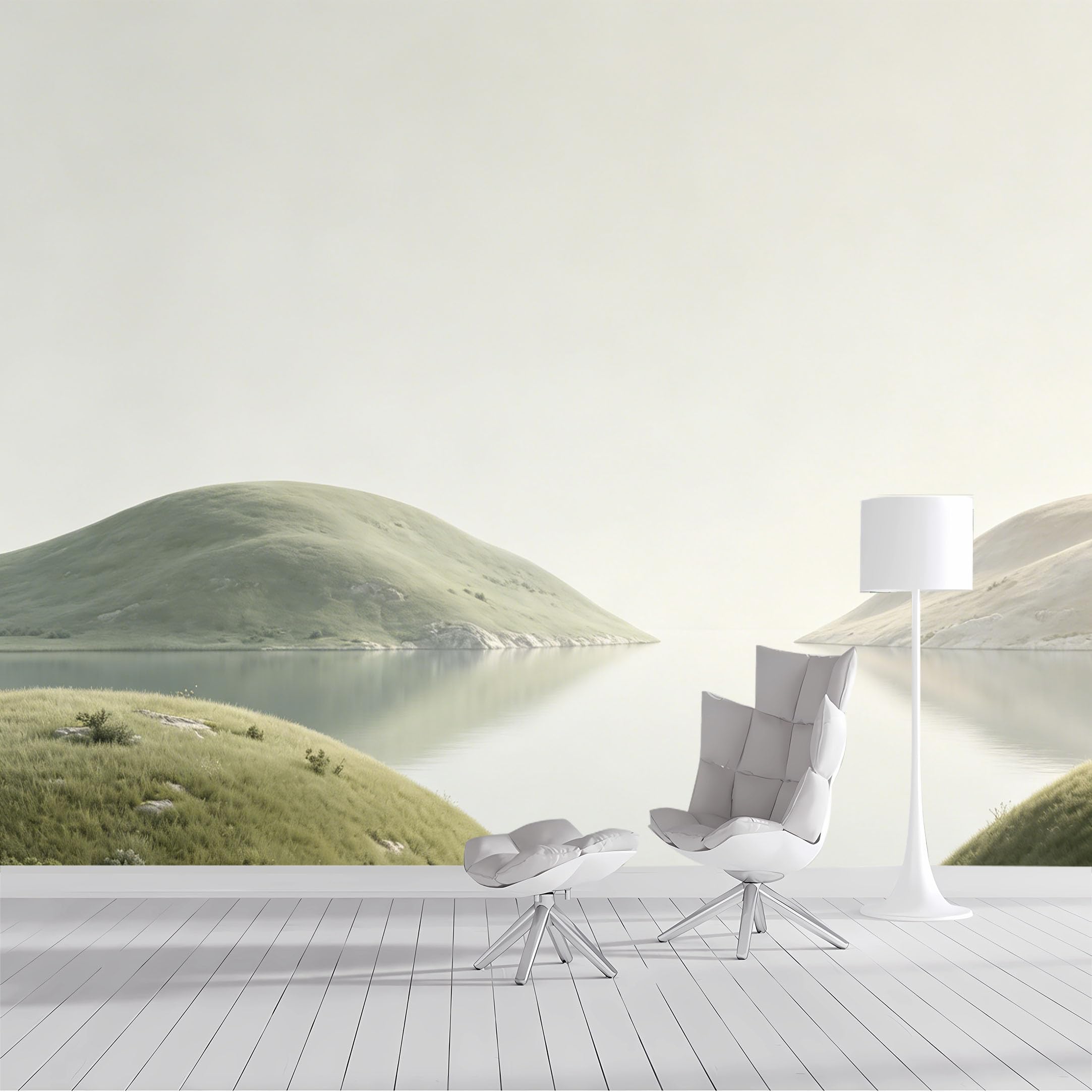 Custom Size Wall Mural Serene Lake Landscape Green Hills Minimalist Nature Scenery SelfAdhesive Wall Fabric Removable Peel and Stick Wallpaper Wall Decor for Living Room Bedroom Bathroom