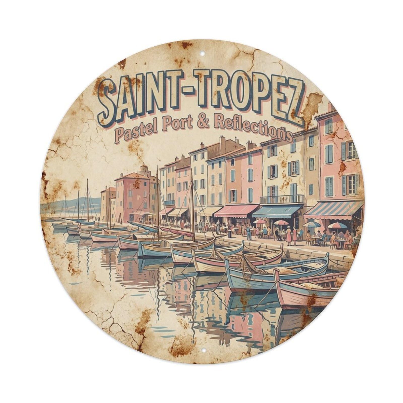 France Saint Tropez Old Harbor Boats Coastal Travel Metal Tin Sign