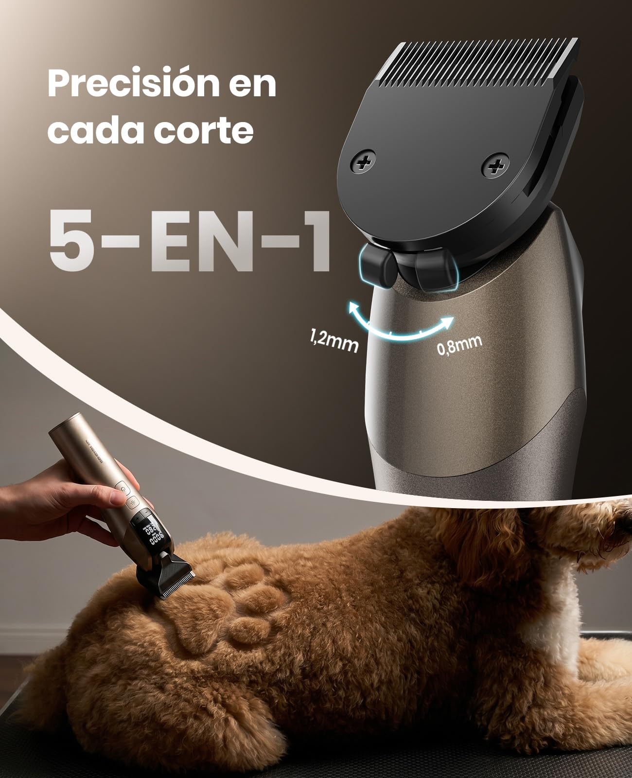 oneisall Maquina Cortar pelo Perros Profesional | 9000 RPM 5 velocidades para pelajes gruesos, cuchilla 5-en-1 DLC, autonomía de 280 min, 8 peines guía metálicos