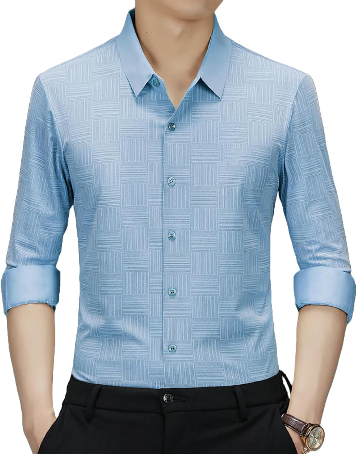 Men's Spring Long Sleeve Digital Print Seamless Wrinkle-Free High Elastic Shirt