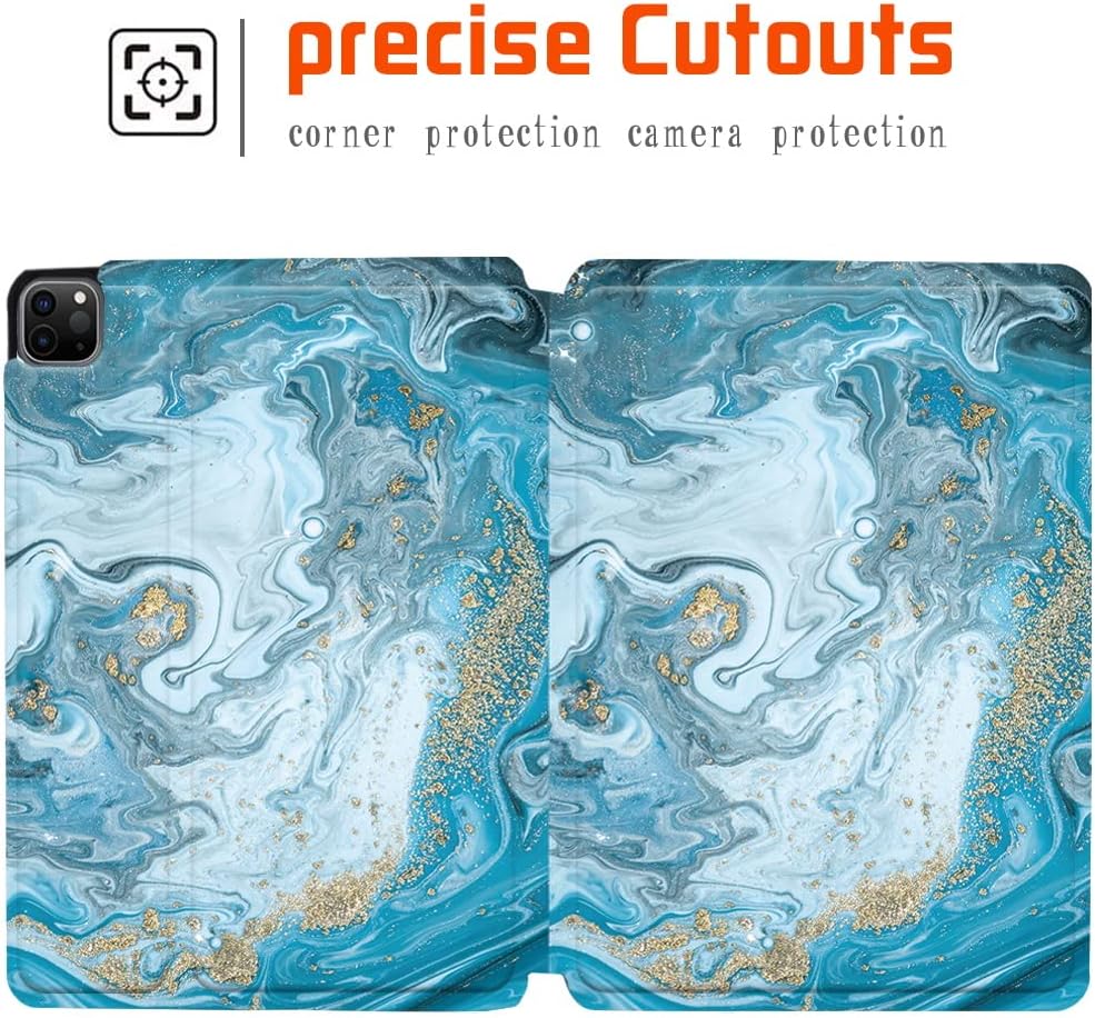 PU Leather + hard shell Ultra slim lightweight Folio Flip Tablet Stand Smart Cover Case Fit iPad Air 4 10.9" (2020) / iPad Pro 11" (2018 2020 2021) (blue ocean marble) - Image 5