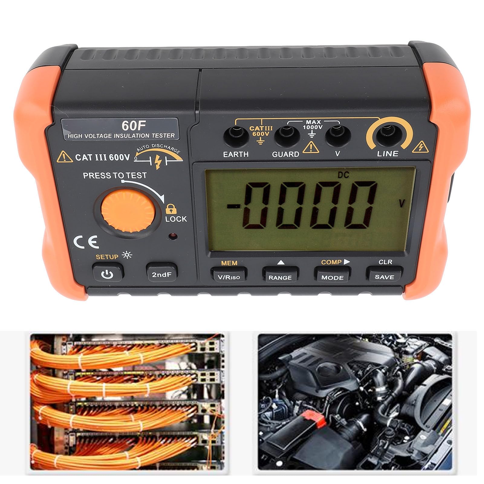 Cocoarm Tester Izolacji Megaomomierz, Miernik Rezystancji Izolacji od 50 V do 2500 V, Zakres od 0 do 100 GOhm, Przechowywanie Danych PI DAR, Testowania Sprzętu Elektrycznego, Kontroli, Konserwacji