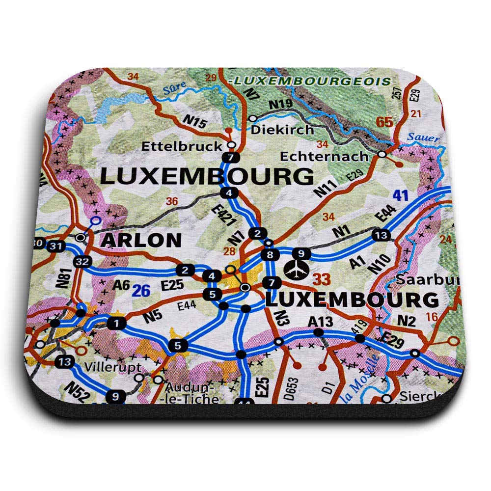 Destination Vinyl Ltd Multicolor 1 X Square Mdf Fridge Magnet - Luxembourg Arlon Belgium Travel Map 45634