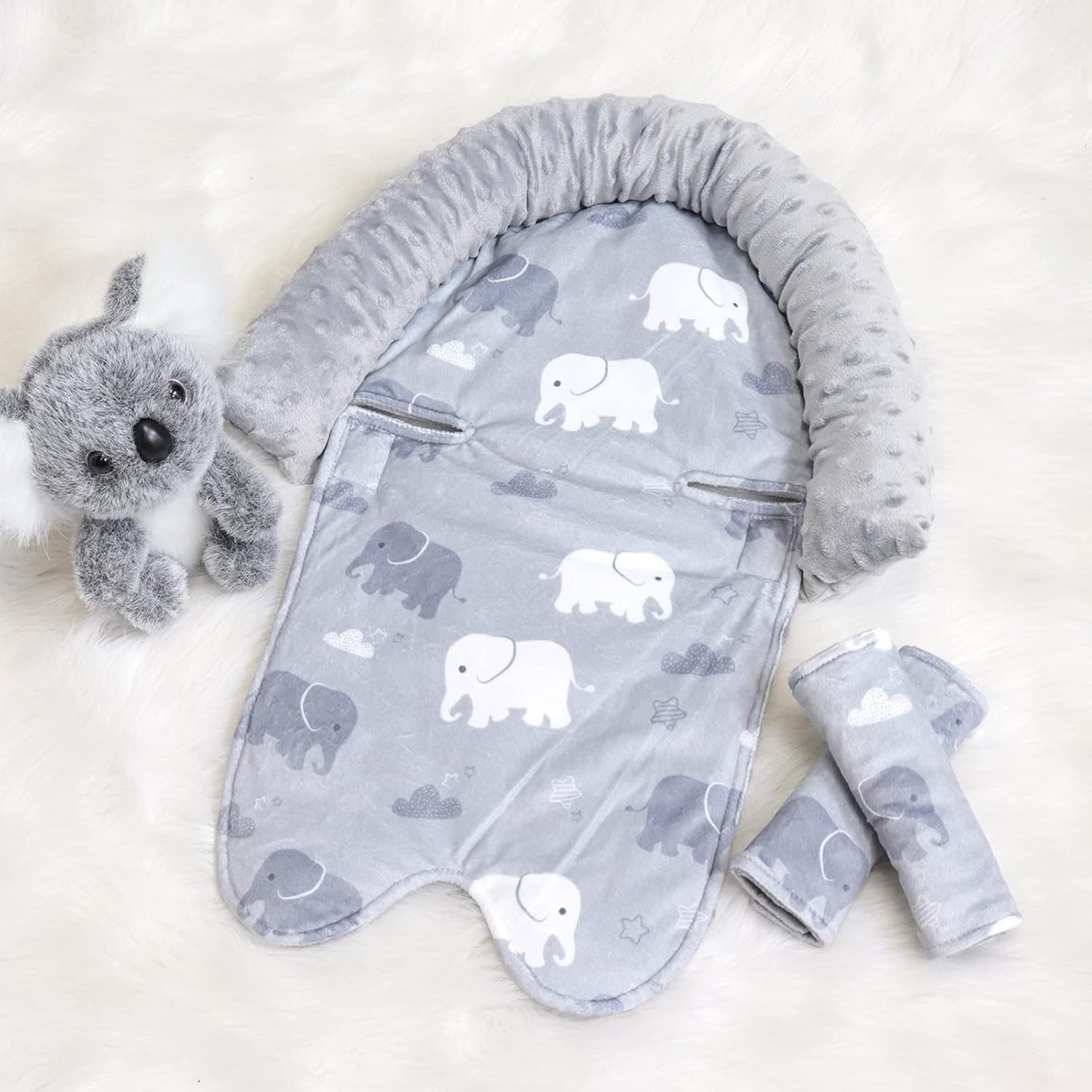 TANOFAR 2 Pack Infant Car Seat Insert for Boy, Gray Baby Carseat Head Support Fit for Stroller, Bouncer, Swing (Elephant)