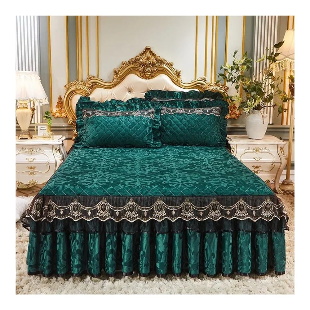 Gonne da letto in pizzo in velluto autunnale e invernale, pinza in cotone spesso, stile europeo, copriletto antiscivolo, fodera protettiva per biancheria da letto (Style-B7, 150 x 200 cm,