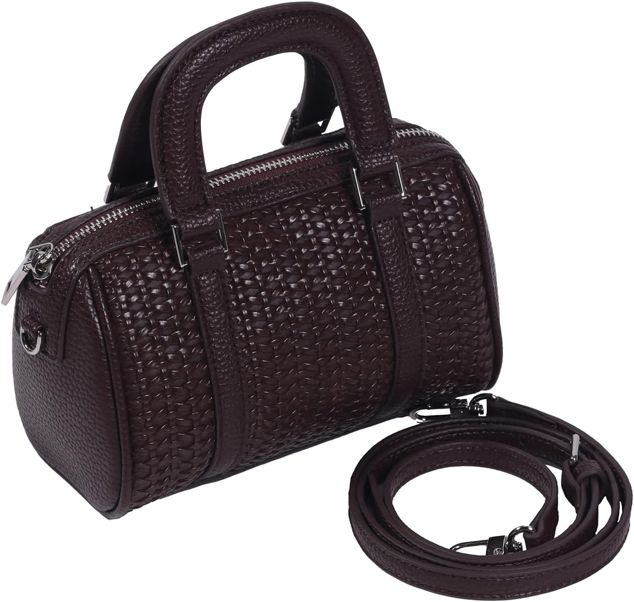 YOXIER Mini Crossbody Handbag, Woven Pattern Boston Bag with Chain Strap, Orange, 7.9 x 3.95 x 4.72 inches - Image 4