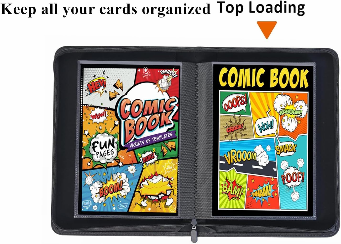 Comic Book Binder, 24+ Pockets Comic Book Storage Album, Premium PU Leather Comics Binder Fit for Comic Books (Black)