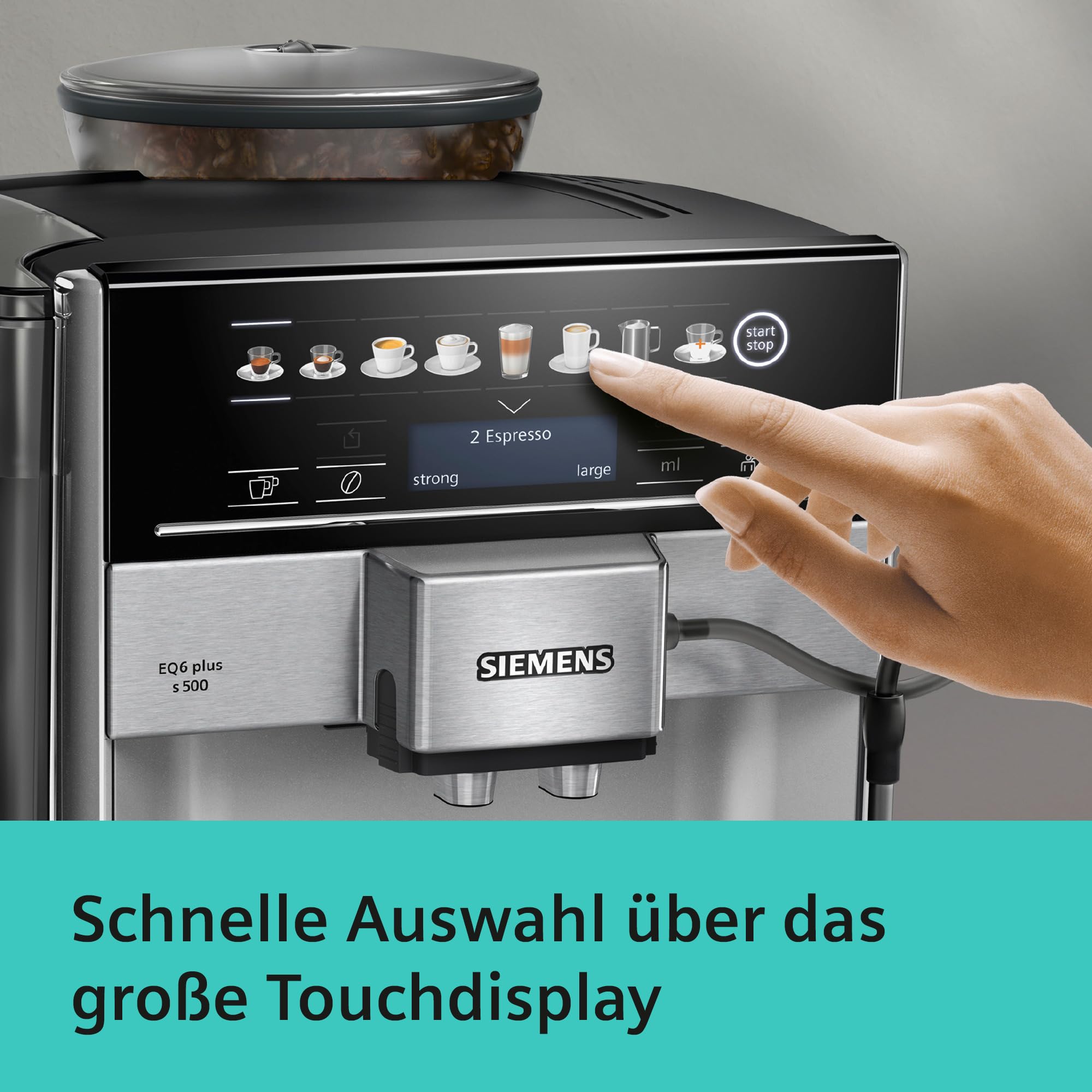 Siemens EQ6 plus s300 Kaffeevollautomat, Milchsystem, 11 Getränke, Keramikmahlwerk, Touchdisplay, Silber