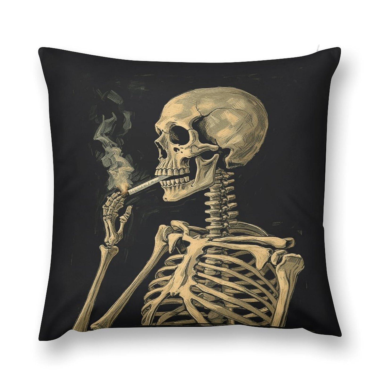 VstaDank A Skeleton with Burning Cigarette Throw Pillow Cover with Hidden Zipper Farmhouse Couch Pillow Cover Cozy Soft Short Plush Cushion Case Fashion Square Decorative Pillow Cover for Living Room