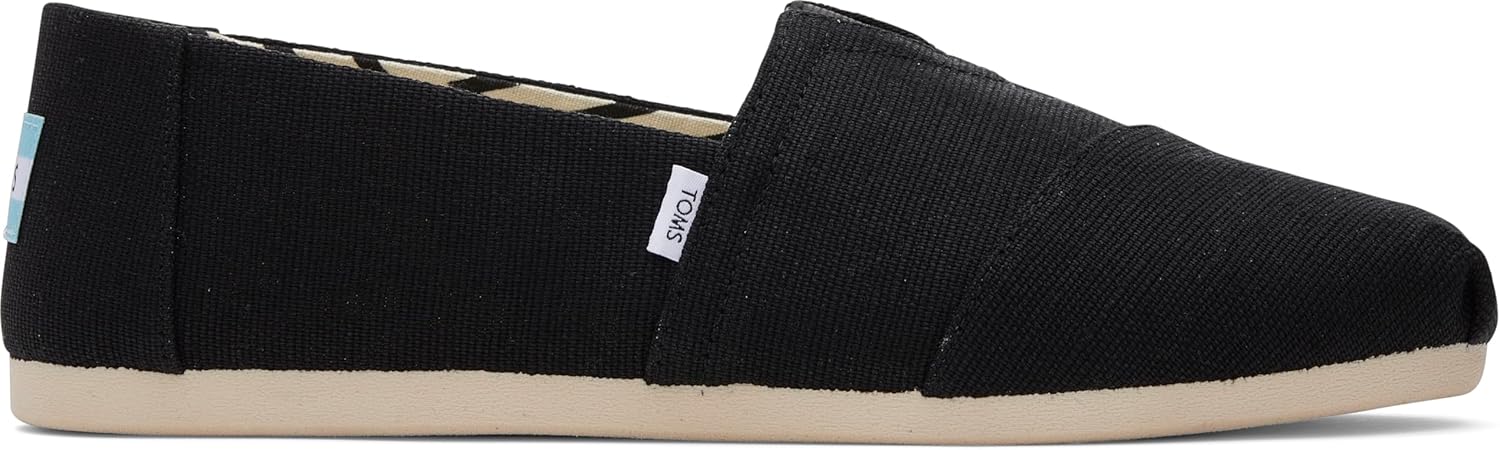 TOMS Men's Alpargata Slip-On Loafer Eco-Friendly Recycled Cotton Canvas, Elastic Gore, Rubber Sole, Black 12 - Image 2