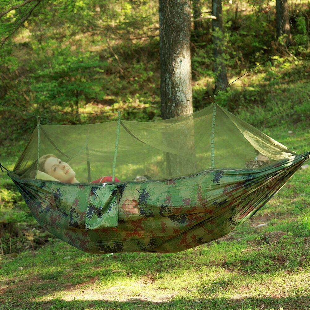 ele ELEOPTION Hamac avec moustiquaire, Ultralight Étanche Nylon Portable Hammack Bâche Tente Tissu de Pique-Nique, Hamac Suspendu avec Sangles d'arbre pour l'extérieur/randonnée/Voyage