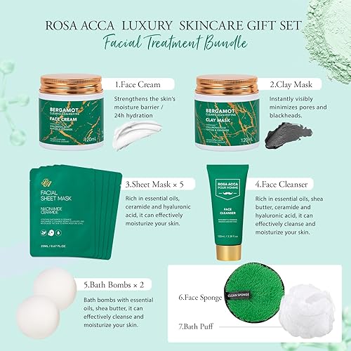 Miniatura 3 de Juego de 30 piezas de cuidado facial de bergamota para hombre, kit de aseo de barba para hombres, spa y regalo de cuidado personal, limpiador