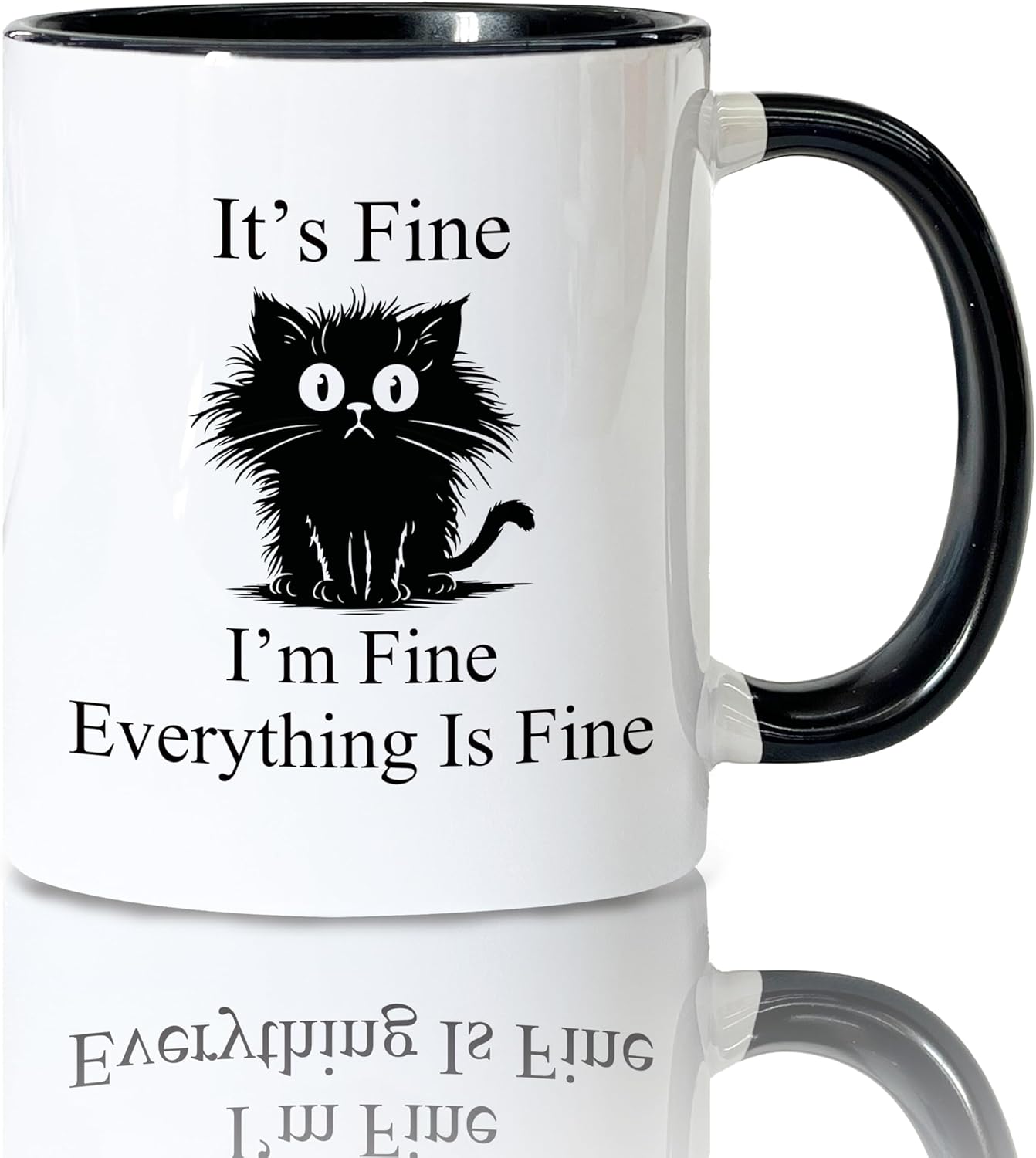 Foyoulame Black Cat Gifts Funny Coffee Mugs - Black Cat Mug, Funny Sarcastic Cats Coffee Teacup, Cat Lover Gifts for Women, I'm Fine Everything is Fine Ceramic CoffeeMug 11oz