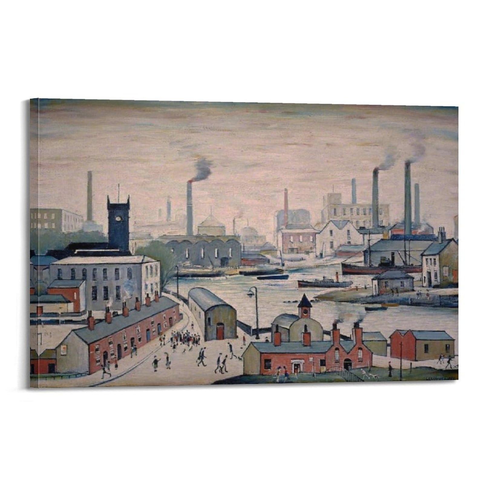 Kangzeng Frame-Style L. S. Lowry Painter Works (Canal And Factories) Art Posters Canvas Wall Art Picture Prints Hanging Photo Idea Decor 24X36inch(60X90cm)