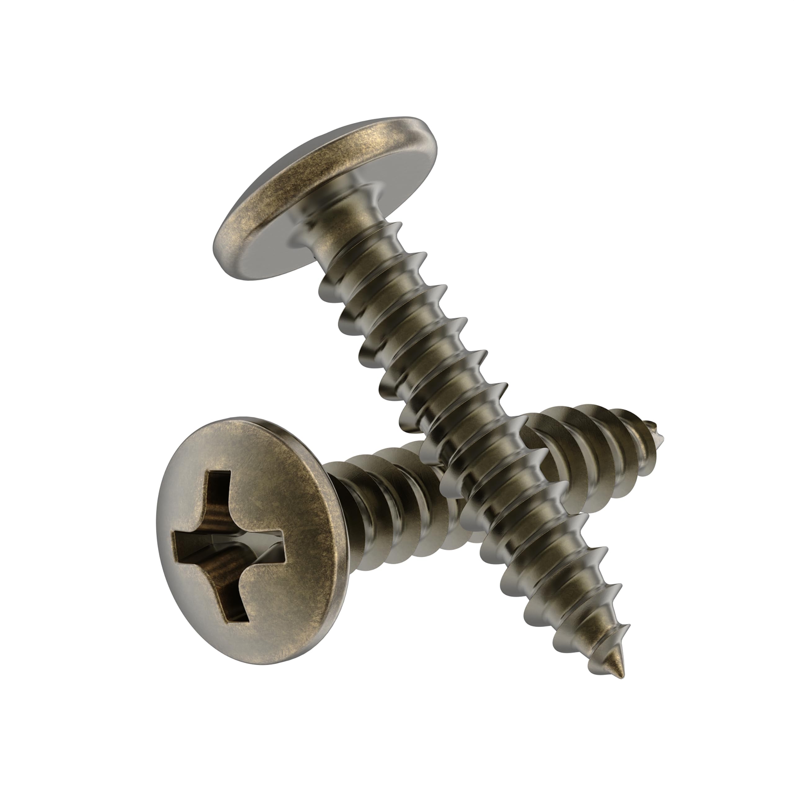 #5 x 5/8" Antique Brass Round Head Phillips Wood Screws - Pack of 25 - Self Tapping Screws for Wood - RH558-SAB