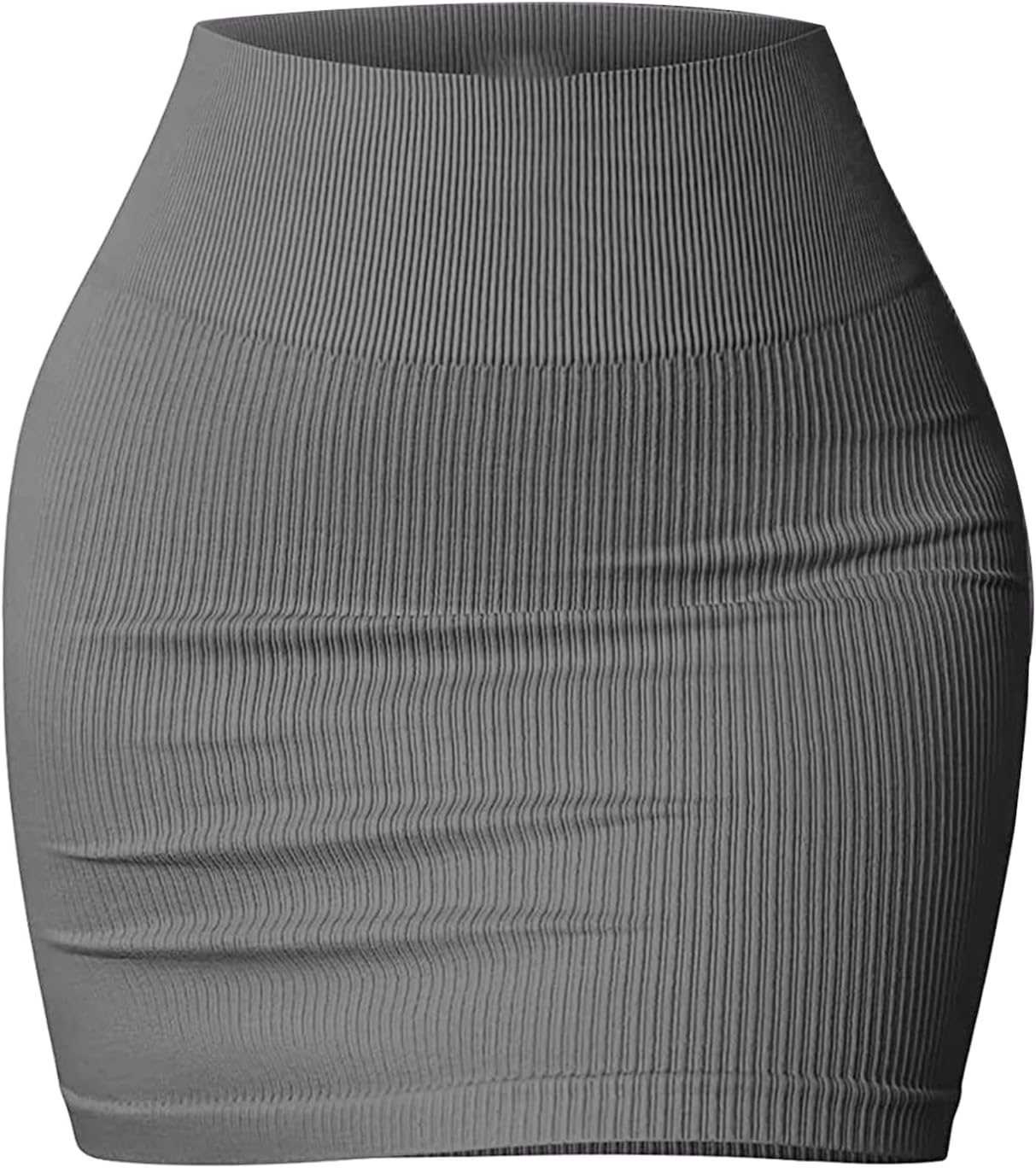 High-waist ribbed knit mini skirt, dark grey