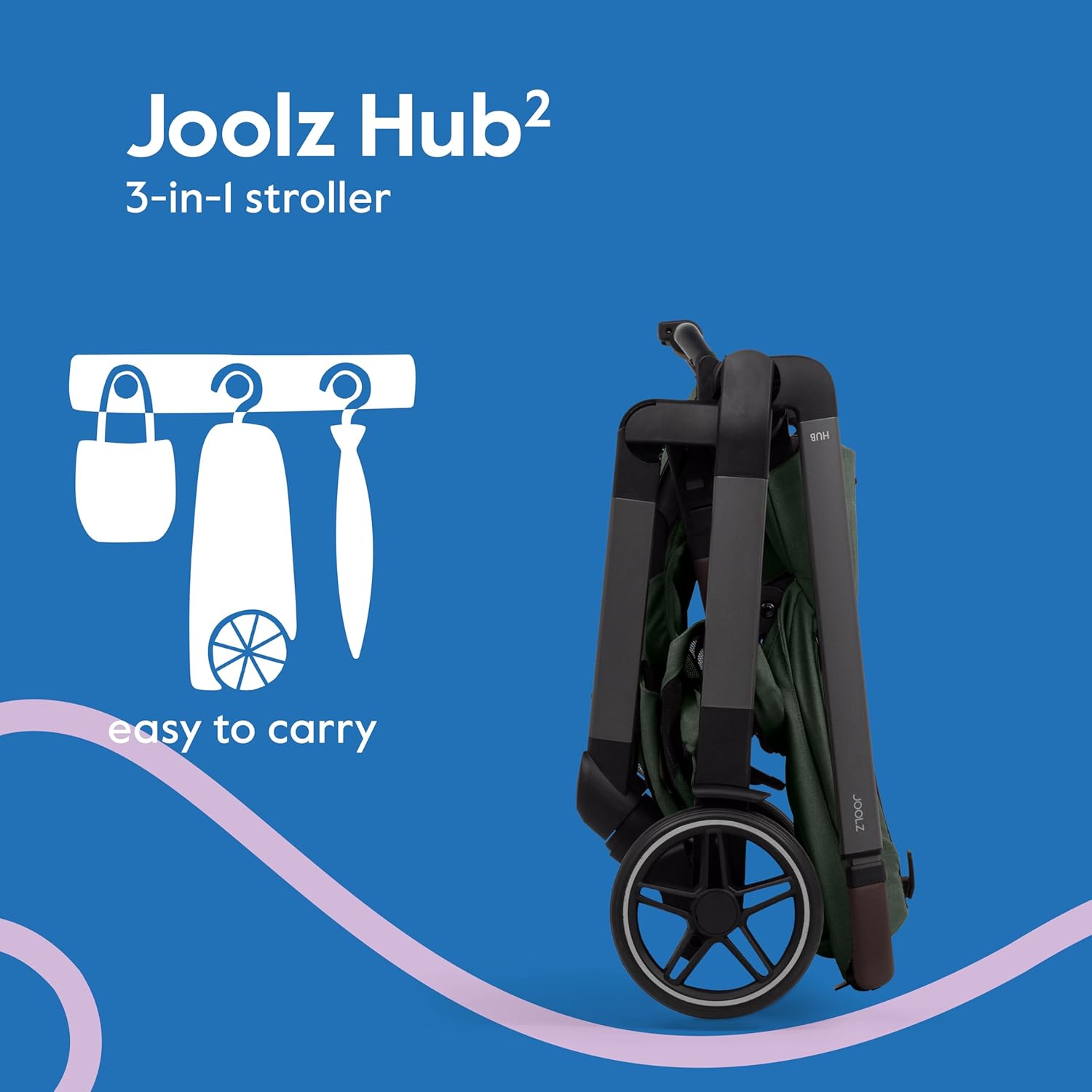 Joolz Hub2 Compact Pushchair Carrycot for Newborns, Ergonomic Design, UPF 50+ Sun Protection, Lightweight (7.6 lbs), Easy to Carry, Machine Washable (Forest Green)