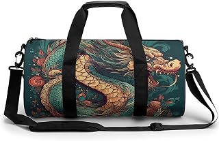 Oriental Dragon Pattern Gym Bag Hand-held Fitness Bags Cylindrical Fitness Bag with Shoe Large Compartment Duffle Bags for Travel Sports Unisex