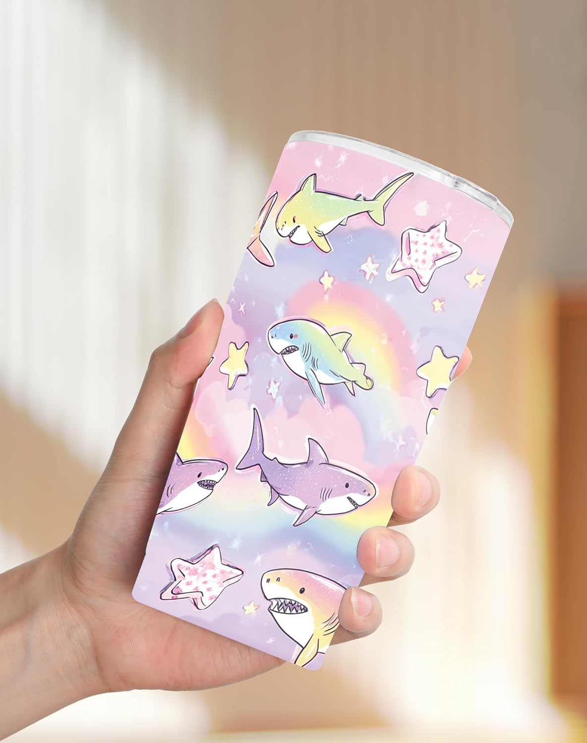 Shark Tumbler with Lid and Straw for Women Leakproof Travel Coffee Mug Double Wall Insulated Cups 20OZ Gifts for Office Kitchen Outdoor - Image 4