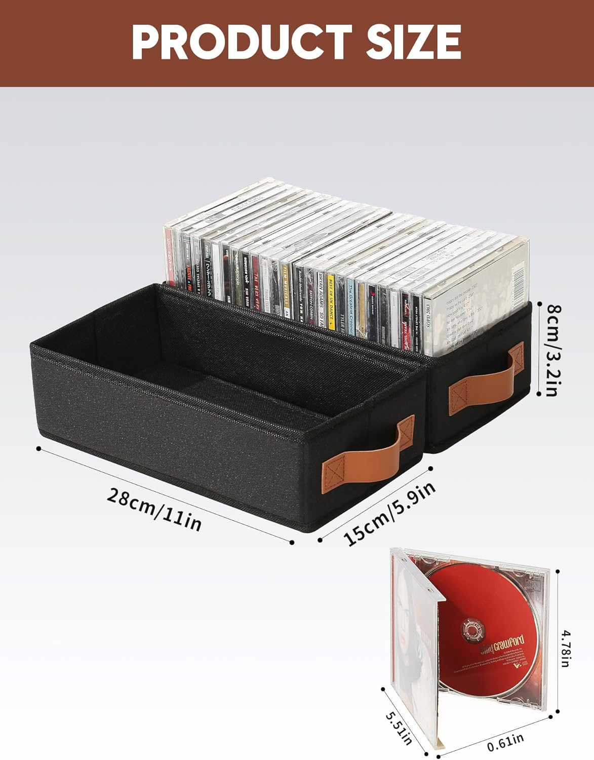 CD Storage Boxes-8 Pack CD Case Holder Holds Up to 160 Full Jewel Cases, Foldable Storage Cabinets with Handle, Black