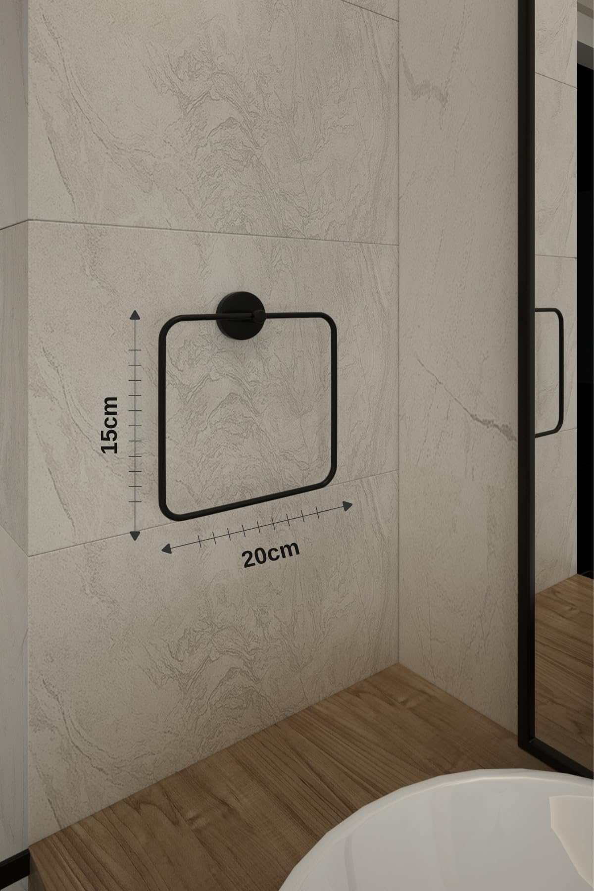 Alper Banyo Lotus Siyah Kare Havluluk, Yapışkanlı ve Vidalı Montajlı Banyo Havlu Askısı, Mat Siyah Statik Boyama, 35 mm Oval Bantlı Duvar Havluluk, Metal