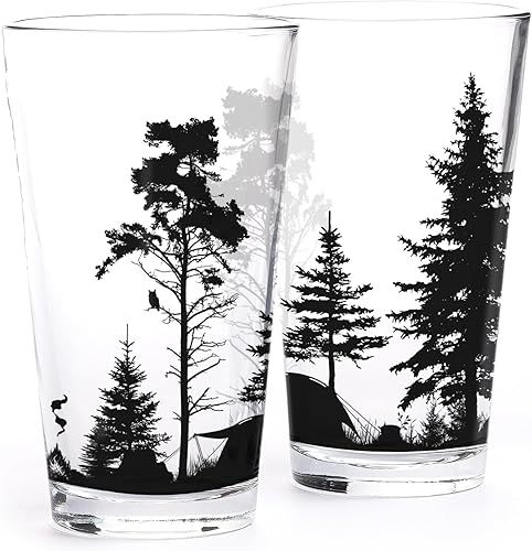 Black Lantern Juego de 2 vasos de pinta con temática de la naturaleza, vasos de pinta en diseños únicos para entusiastas de la cerveza artesanal