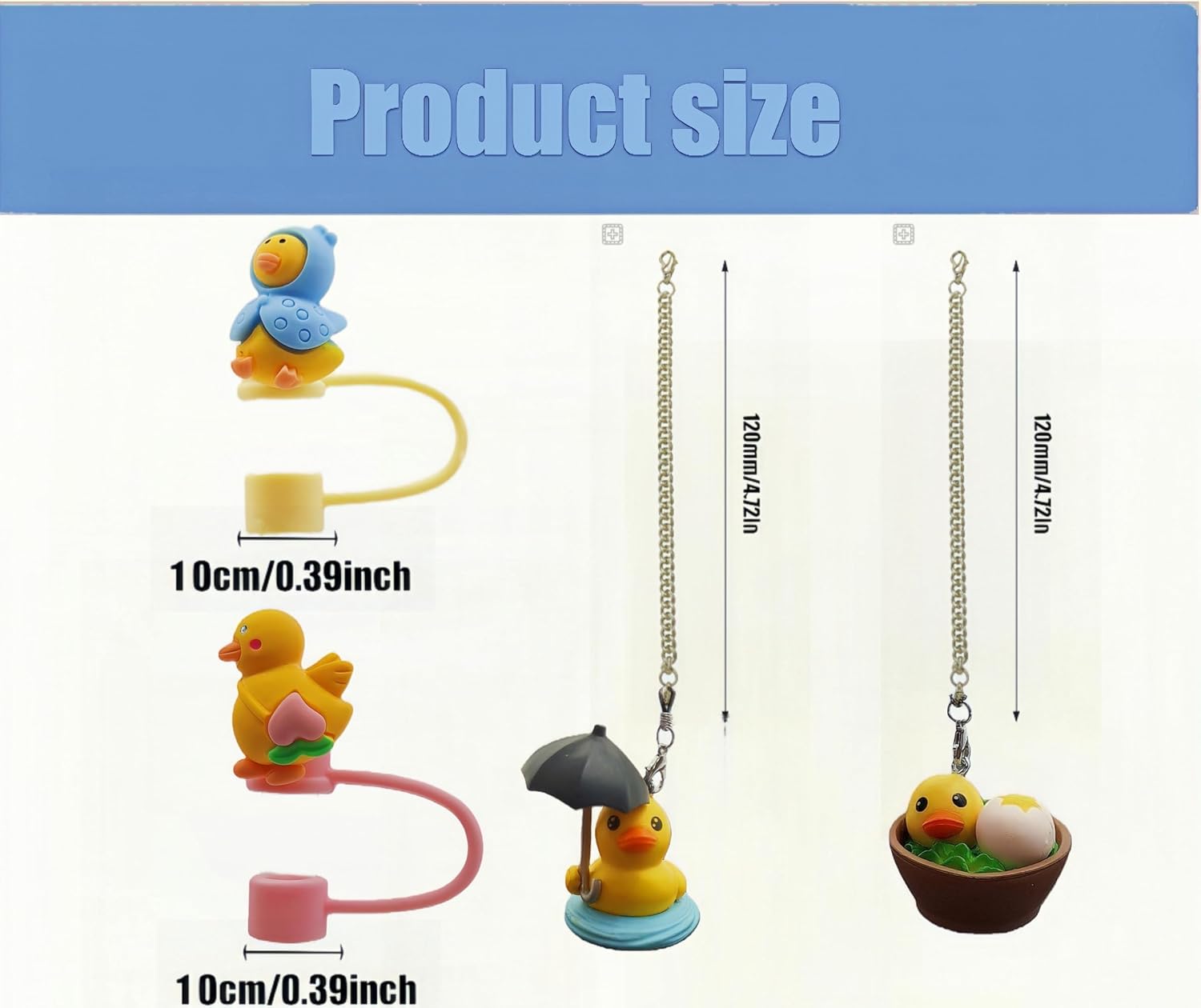Cute Duck Straw Covers Cap for Stanley Cup 30&40 Oz, 4Pcs Stanley Tumblers Accessories, 10mm Silicone Straw Toppers Protector Lid for Tumblers with Personalized Charms Chain (Duck-A) image 2