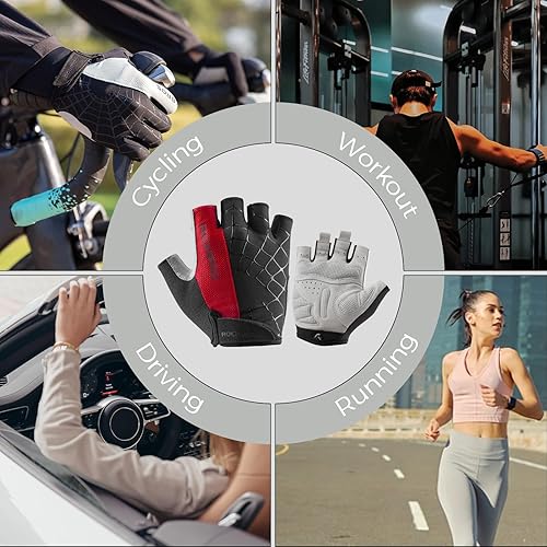 Miniatura 6 de ROCKBROS Guantes de ciclismo para hombre con almohadilla SBR, antideslizantes, transpirables para primavera, deportes de otoño