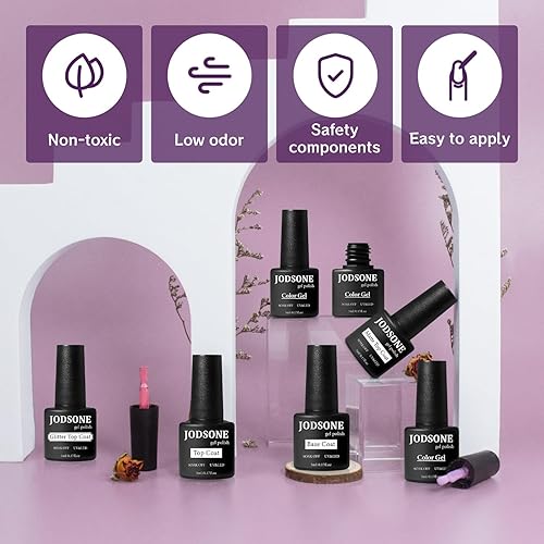 Miniatura 60 de JODSONE - Kit de esmalte de uñas de gel con lámpara ultravioleta de 32 colores, gel de uñas permanente para arte de uñas, estética u hogar, gel