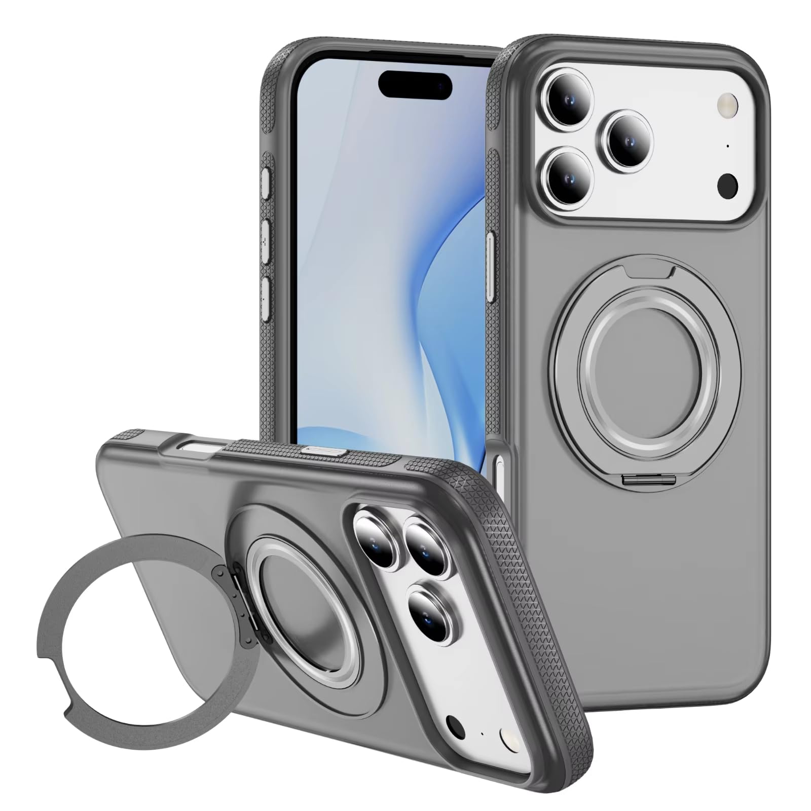 Magnetische Schutzhülle mit 360°-Drehung für iPhone 17, 16e, 15, 14 Plus, 13, 12 Pro Max, 11, Ständer, stoßfest, Matte Hülle (für iPhone 14/Grau)