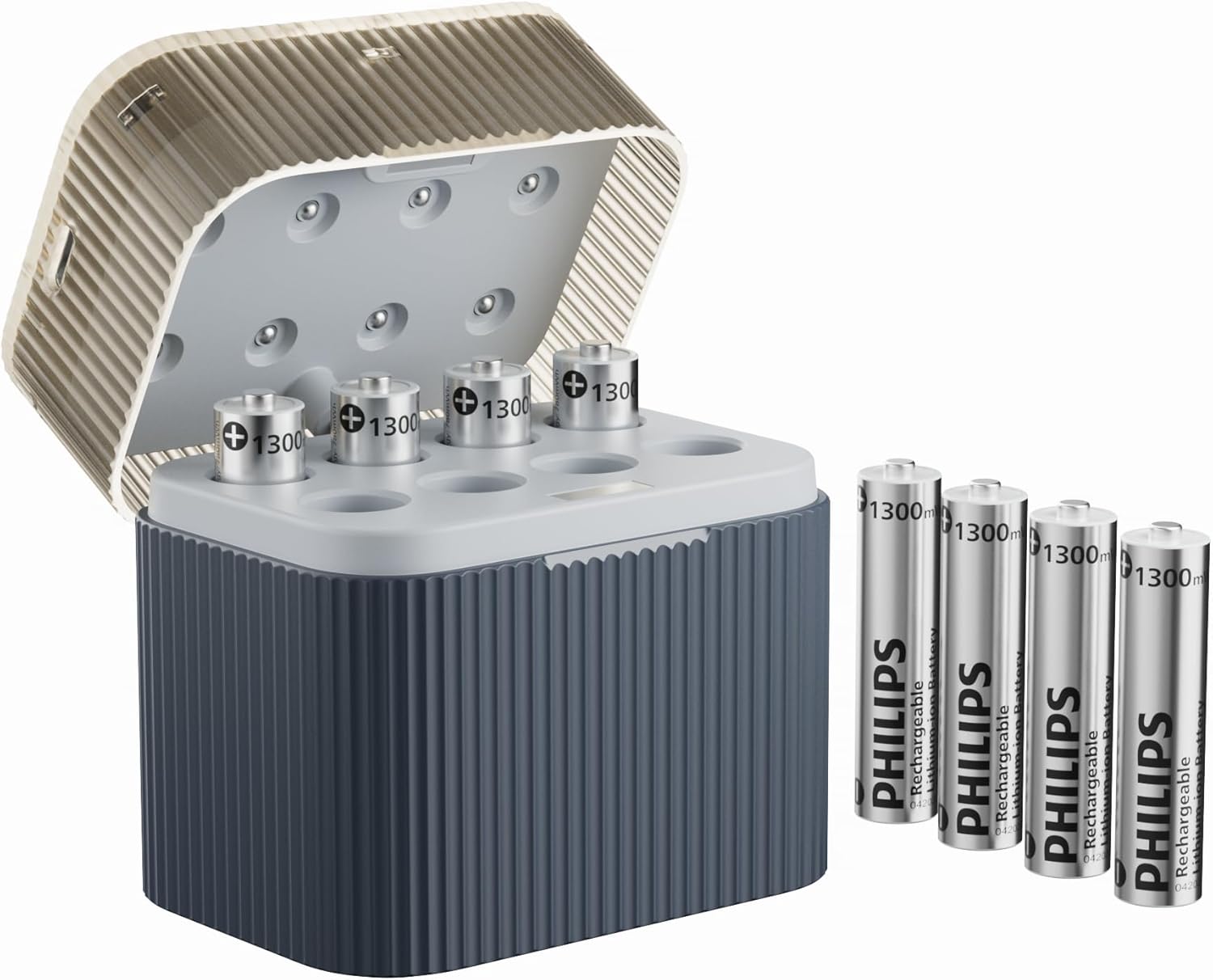 Philips Rechargeable Lithium AAA Batteries with Fast Charger 8 Pack 1.5V 1300mWh High Capacity AAA Battery Constant Output Li-ion Triple a Batteries Cycle Times up to 1200X