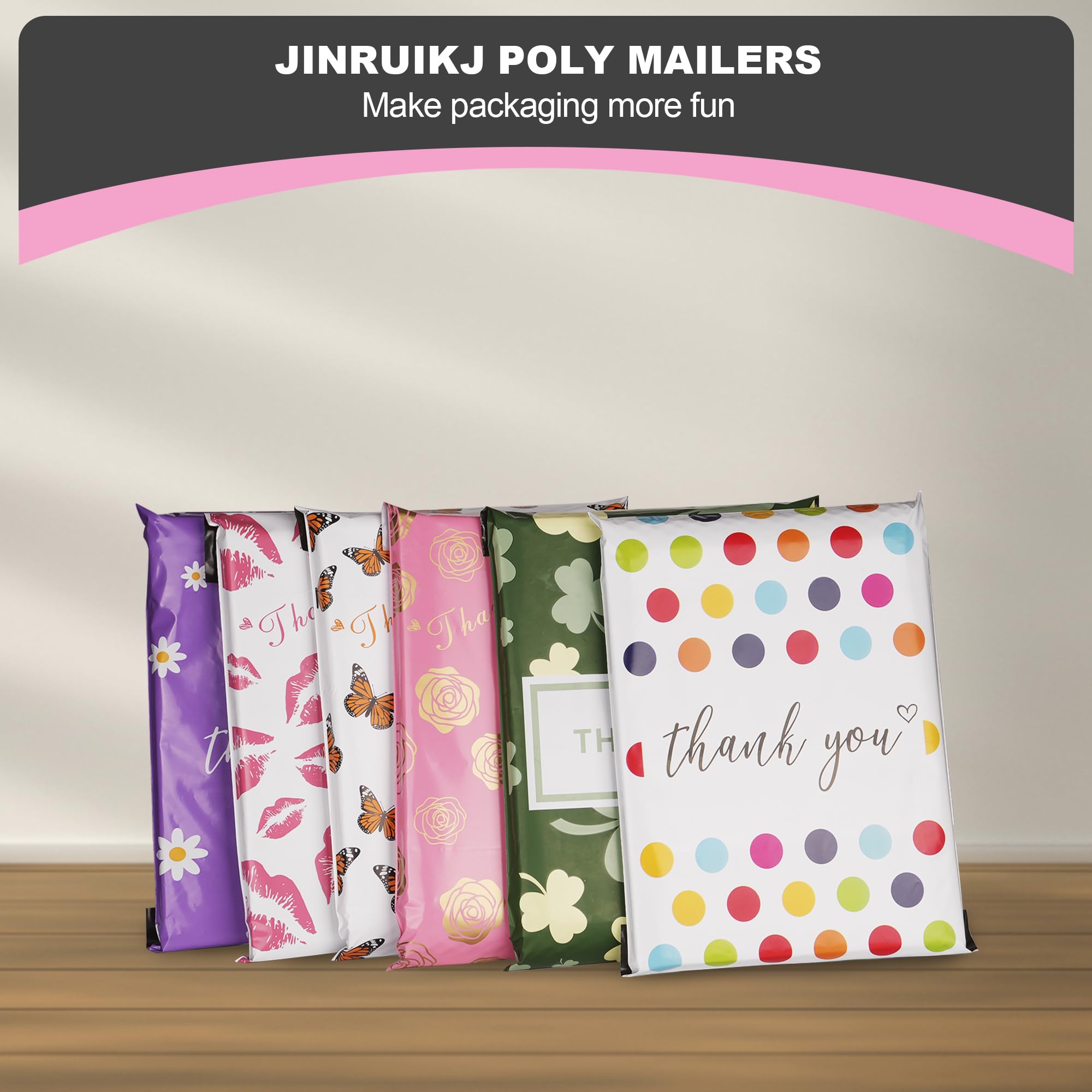 JinRuiKJ Żółte serce drukowane Poly Mailer 10x13 100 sztuk - torby wysyłkowe na odzież, mocne, grube i samoprzylepne torby pocztowe, urocze torby do pakowania dla małych firm
