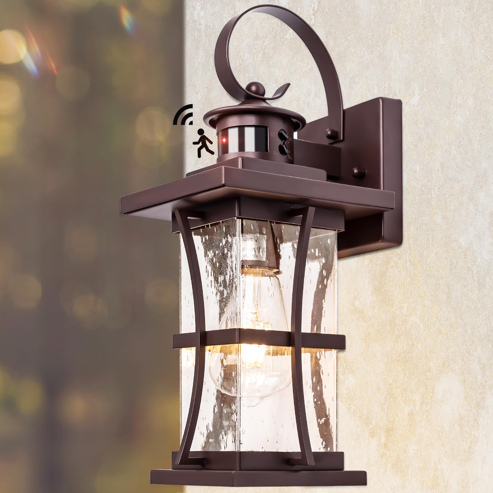 Large Oil Rubbed Bronze Motion Sensor Outdoor Lights 15.5inch - Dusk to Dawn Outdoor Lighting, Waterproof Porch Lights Outdoor Wall Sconce, Exterior Light Fixtures for House, Garage Anti-Rust