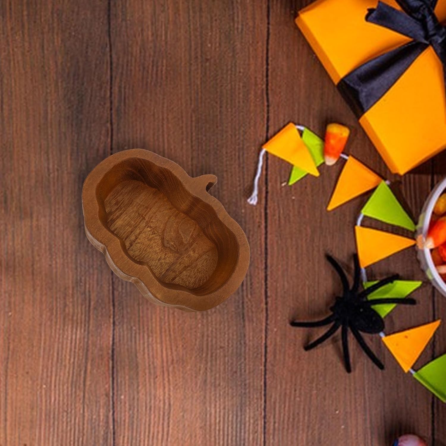 Garneck 4pcs Wooden Dough Bowls 7.6 Inch Pumpkin Shaped Bowls for Home Decor Halloween Decorative Serving Trays for Fruits Nut Dessert Fall Candy Snack Bowls Party Supplies