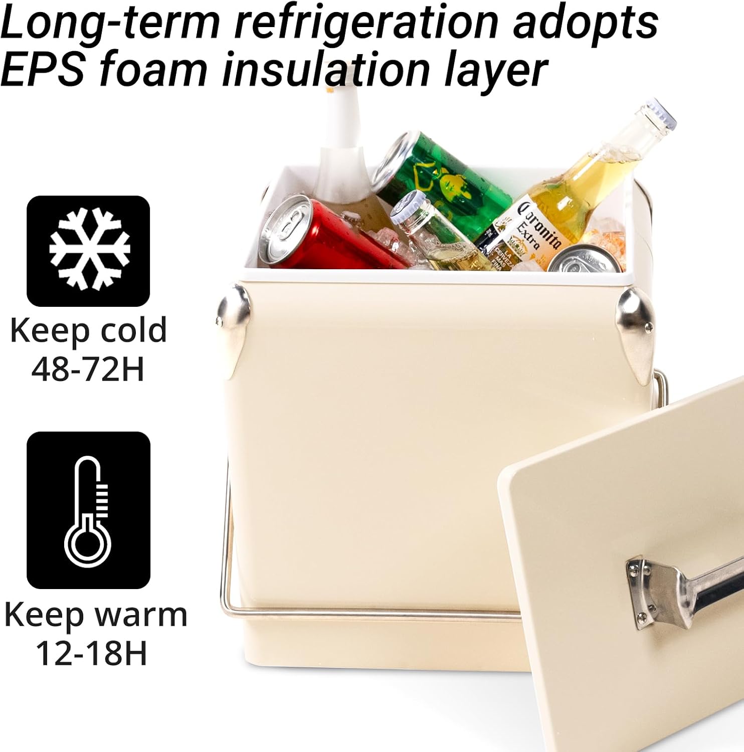 Retro Cooler 14 Quart - Portable Metal Vintage Ice Chest with Bottle Opener, Waterproof Stainless Steel Cooler, Outdoor Ice Bucket for Camping, Picnic, Beach, BBQ, Tailgating & Fishing