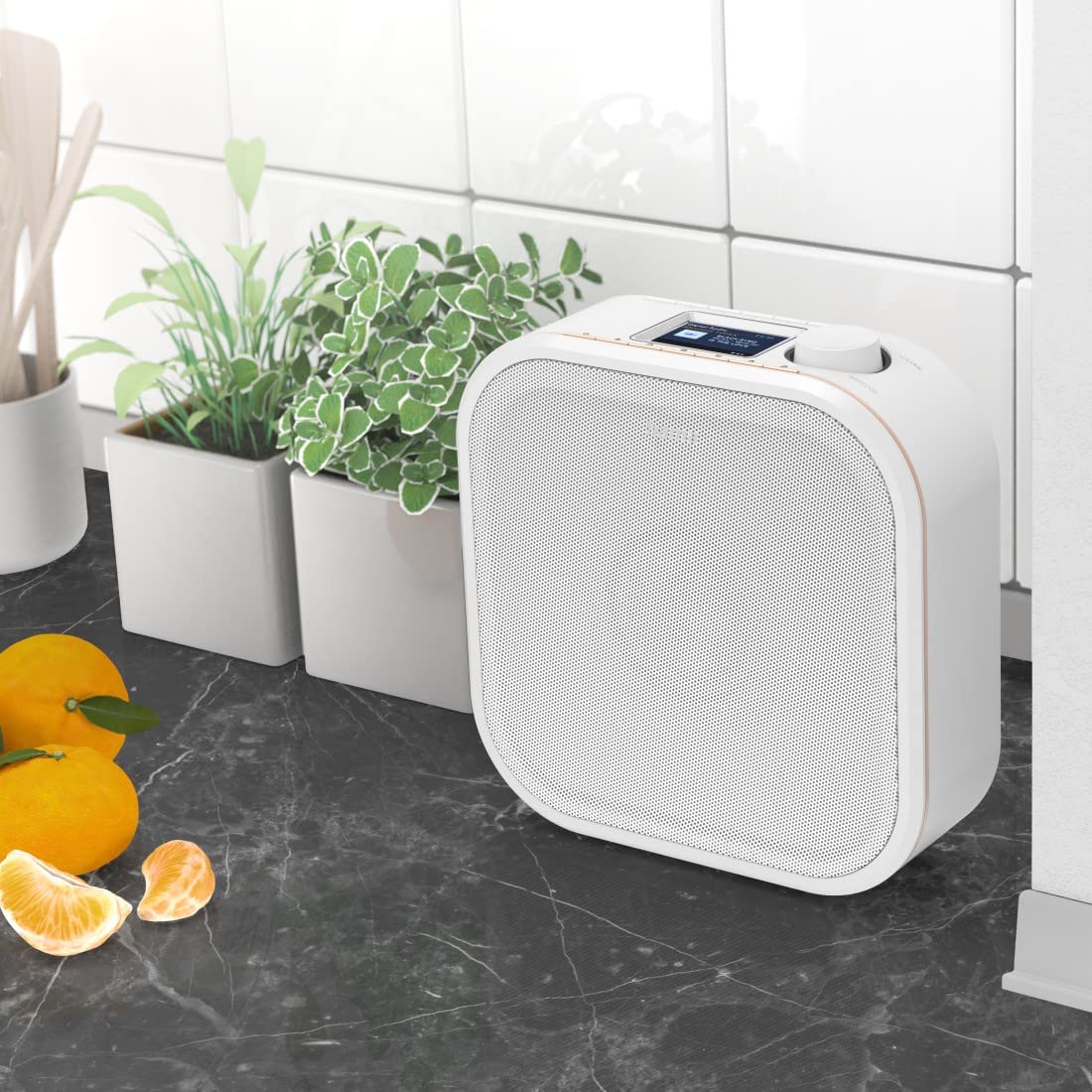 Hama Radio numérique "DR350", FM/DAB/DAB+ (pour réception FM / DAB / DAB +,radio de cuisine sous comptoir, écran couleur, fonction d'alarme, fonctionnement sur secteur) Blanc
