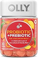 OLLY Probiotic + Prebiotic Gummies: Gut Health & Digestion Support, 500M CFUs Bacillus Coagulans + Fiber, Peach Flavor, Adult Chewables 30 Ct