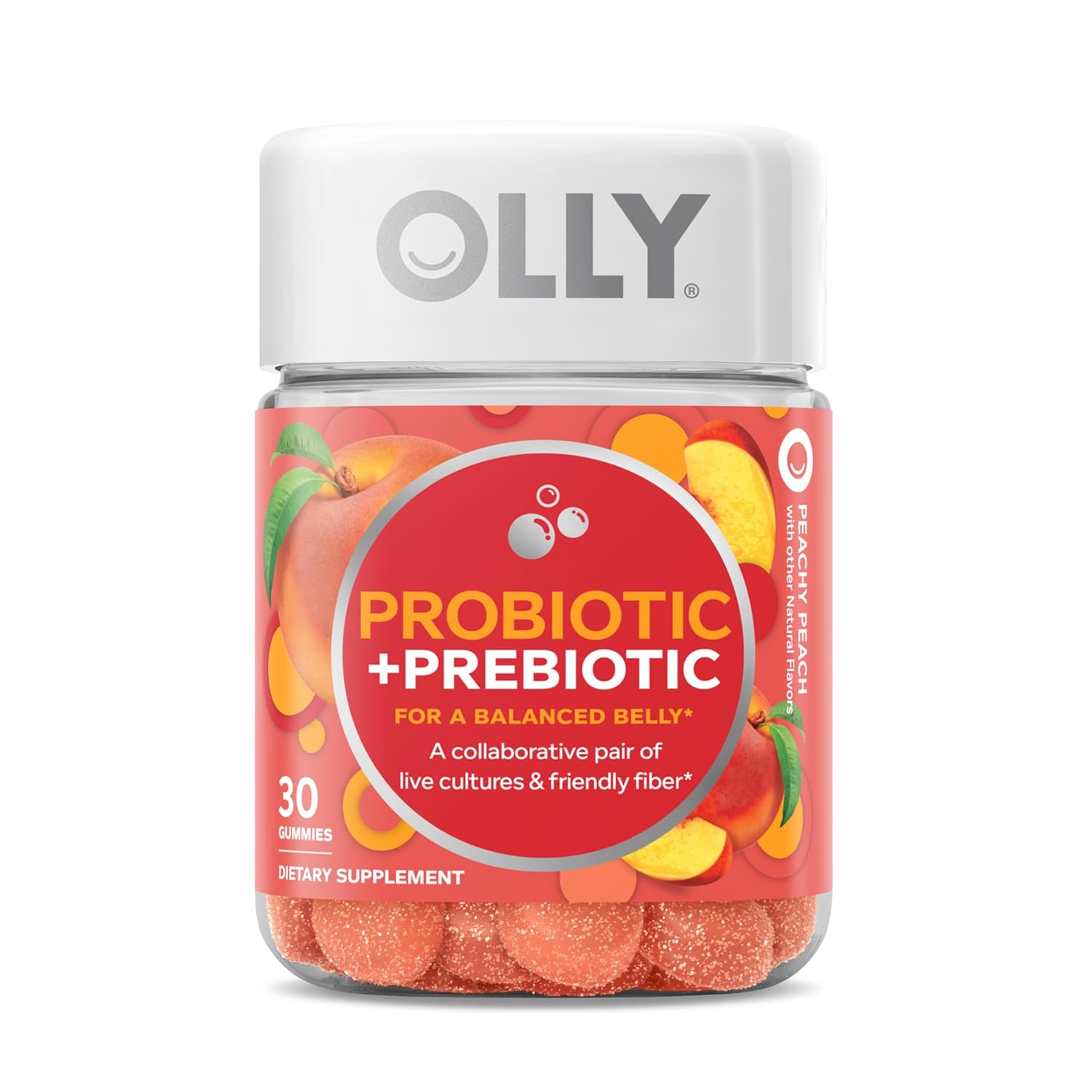 OLLY Probiotic Prebiotic Gummy Digestive Support and Gut Health 500 Million CFUs Fiber Adult Chewable Supplement for Men