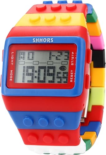Block Silicone LCD Digital Light Men's Ladies Sport Wrist Watch Red Blue LED090