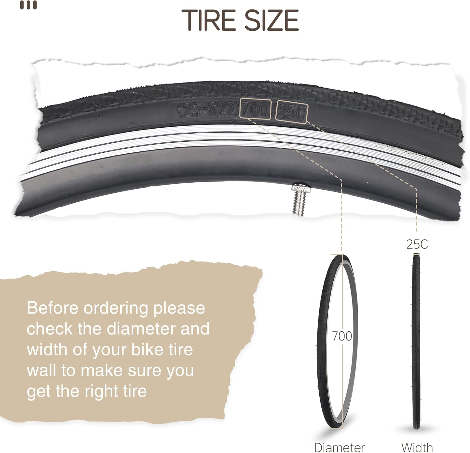 MEGHNA Bike Tire 700C Road Bike Foldable 700 x 25/28C Tire for Road Racing Anti Slip 25/28-622mm Replacement Tire for Fixed Gear Hybrid Bike Commuter Bike