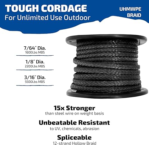 Miniatura 2 de emma kites Cable trenzado 100% UHMWPE 764  316 pulgadas (diámetro) resistente de servicio pesado. Resistente a la abrasión. Cable de utilidad de