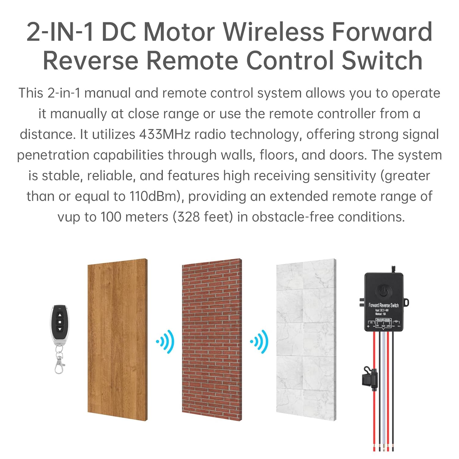 5V-48V 10A DC Motor Wireless Forward Reverse Remote Control Switch Linear Actuator Controller Winch Solenoid Relay Contactor, Forward and Reverse Control Switch