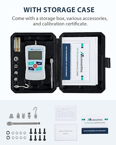 Vista 4 de Medidor de fuerza digital 500N, medidor de fuerza portátil con unidades N/LB/Kg/oz, estuche de almacenamiento, LCD retroiluminado automático